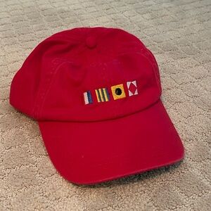 Red Baseball Cap with Embroidered Nautical Flags